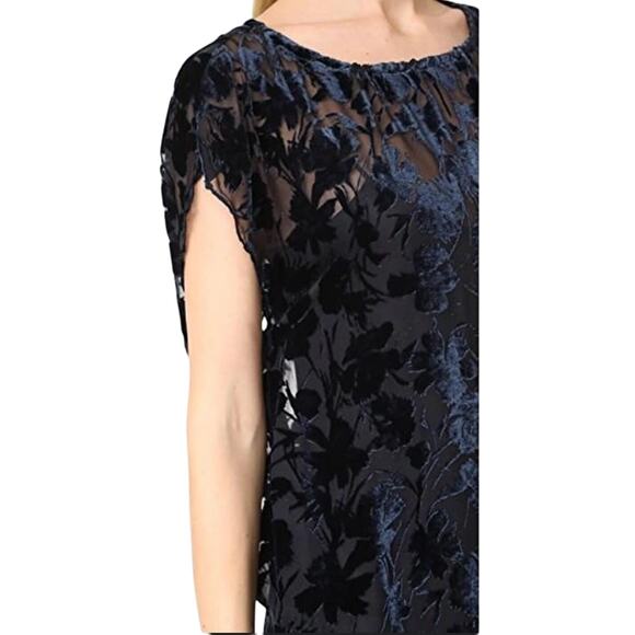NILI LOTAN Graham Floral Velvet Burnout Tunic Silk Blouse Dark Navy USA Small - Picture 8 of 13